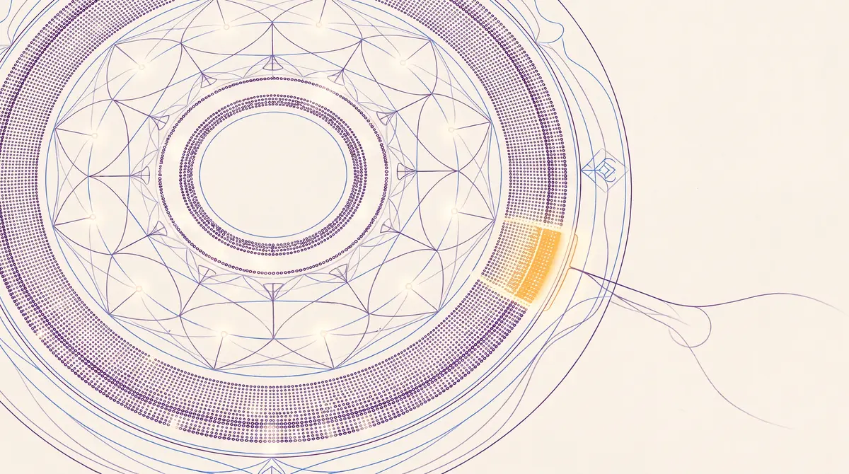 An illuminated genetic map showing a small selected reading within a far larger genome