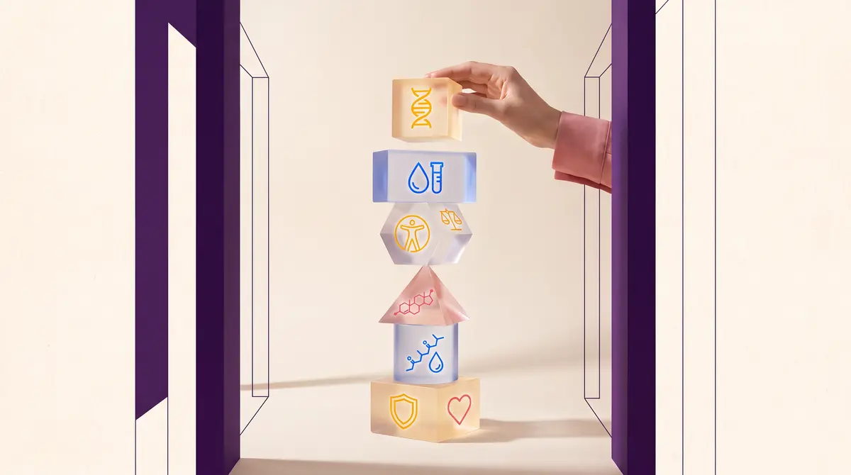 A balanced translucent stack representing a connected personal health system